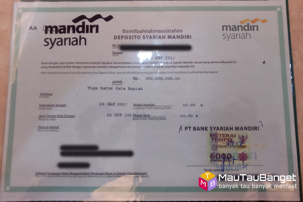 Keuntungan bagi hasil deposito Bank Syariah Mandiri (BSM)